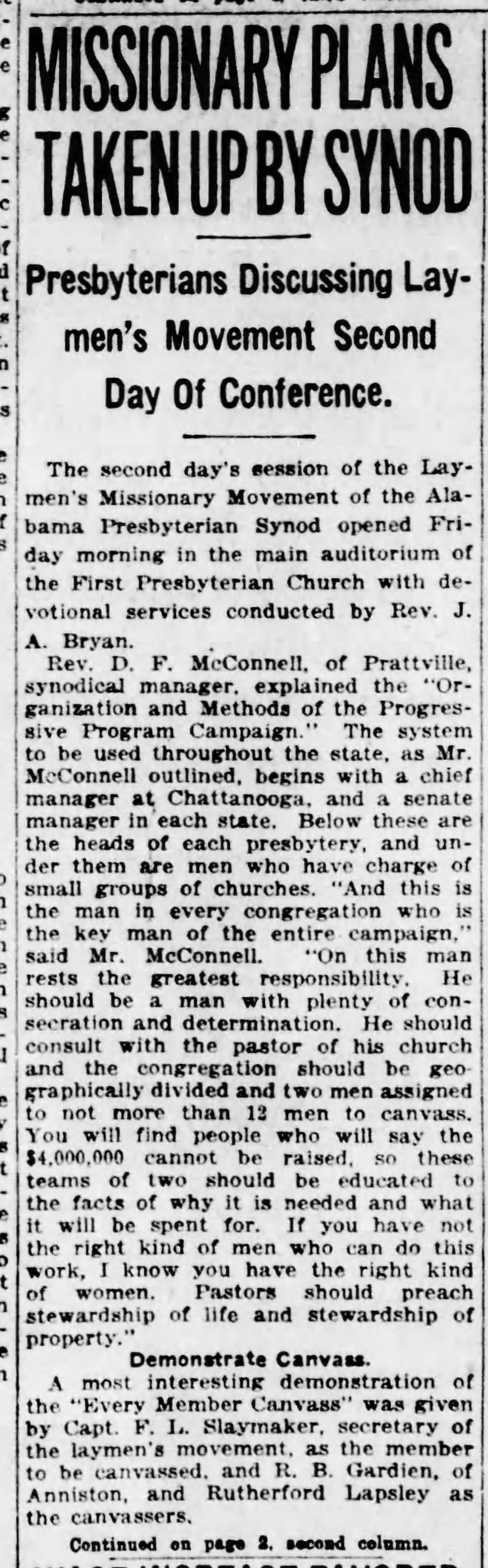 Missionary Plans Taken Up By Synod